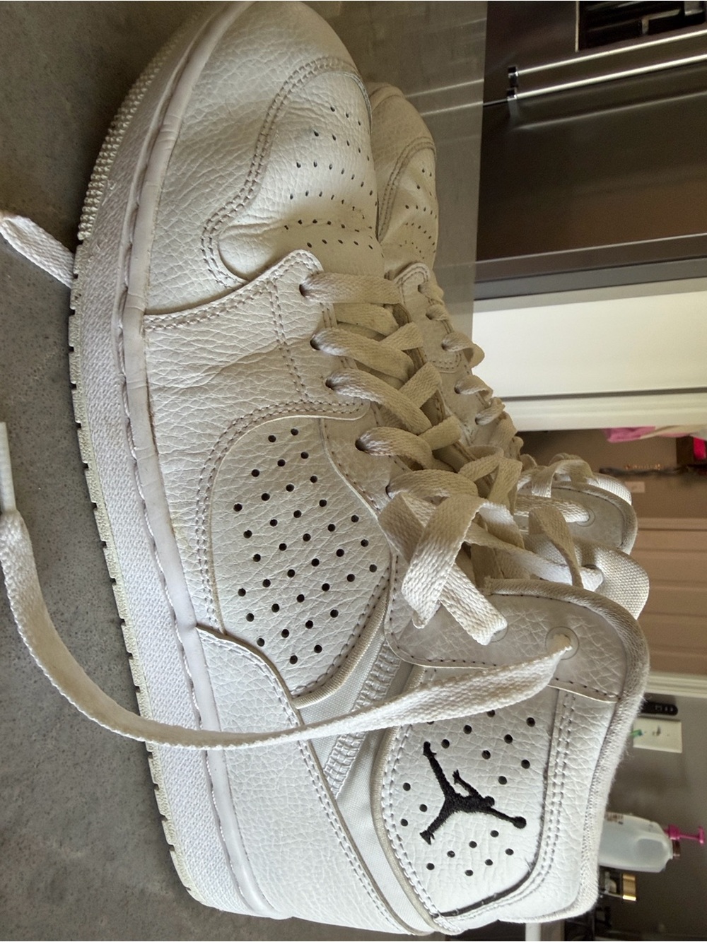 Nike White Leather High-Top Athletic Shoes with Black Jumpman